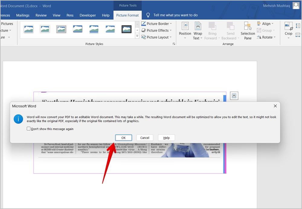 PCのWordで画像をテキストに変換する方法