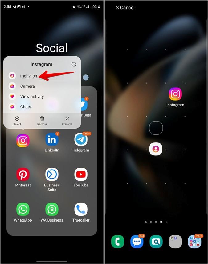 Instagramアプリのアイコンをホーム画面に置く方法