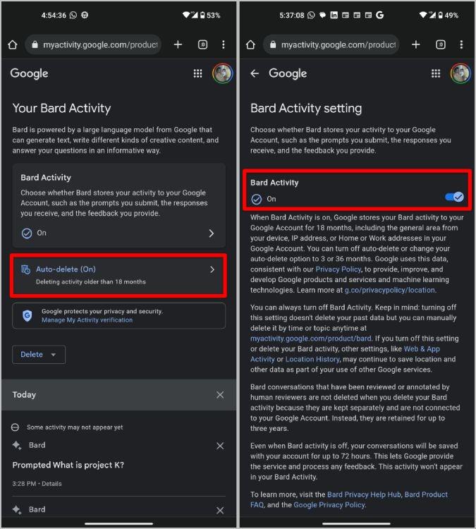 Google Bard の会話を削除する方法