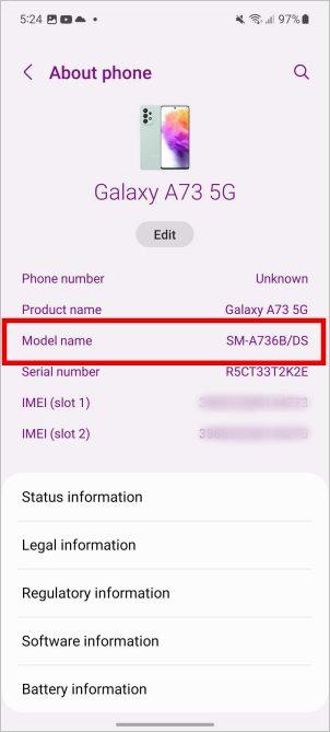 Android 携帯電話のモデル番号と名前は何ですか?