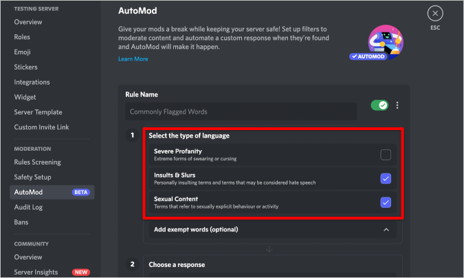 Discord でコンテンツモデレーションを設定して単語をブロックする方法