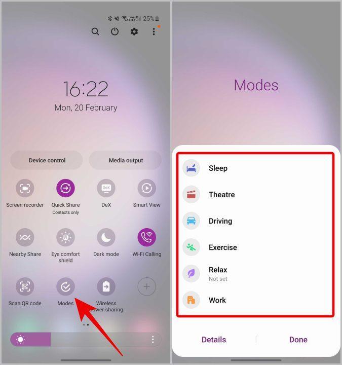Samsung Galaxy 電話でモードを作成および管理する方法