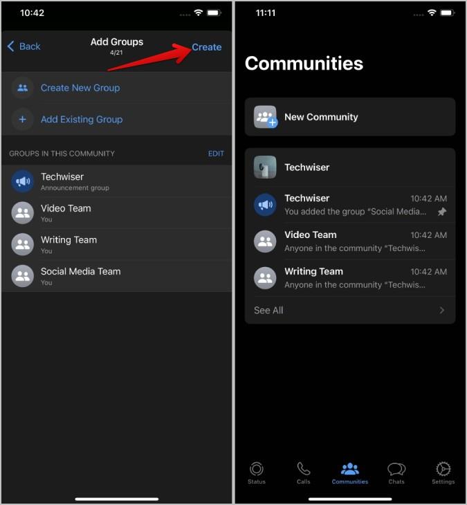 WhatsApp コミュニティにグループを追加または削除する方法