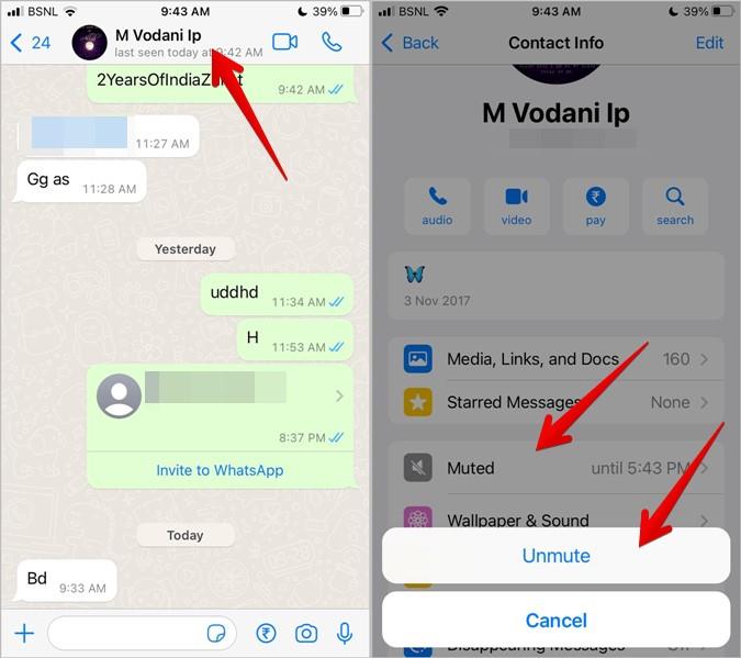 WhatsAppでチャット、ステータス、通話のミュートを解除する方法