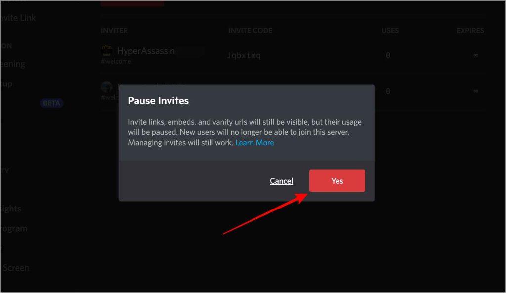 Discordで招待リンクを一時停止および無効にする方法