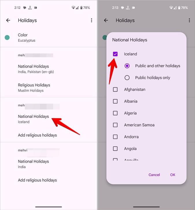 Google および Samsung カレンダーに祝日を追加/削除する方法