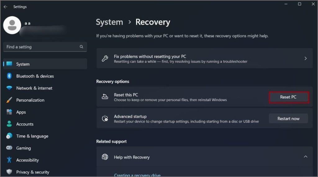 Windows 11 PC をリセットするとどうなるか