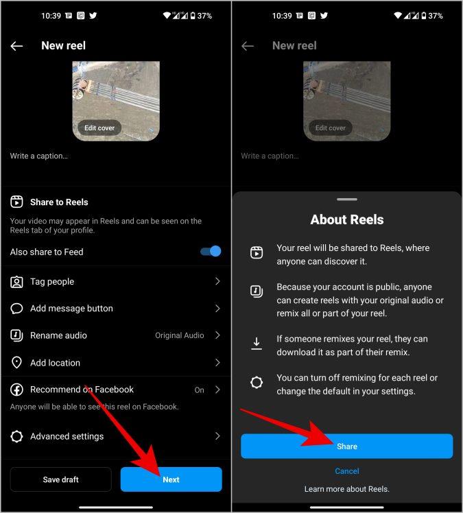 Instagram リールを Facebook、ページ、グループ、メッセンジャーで共有する方法