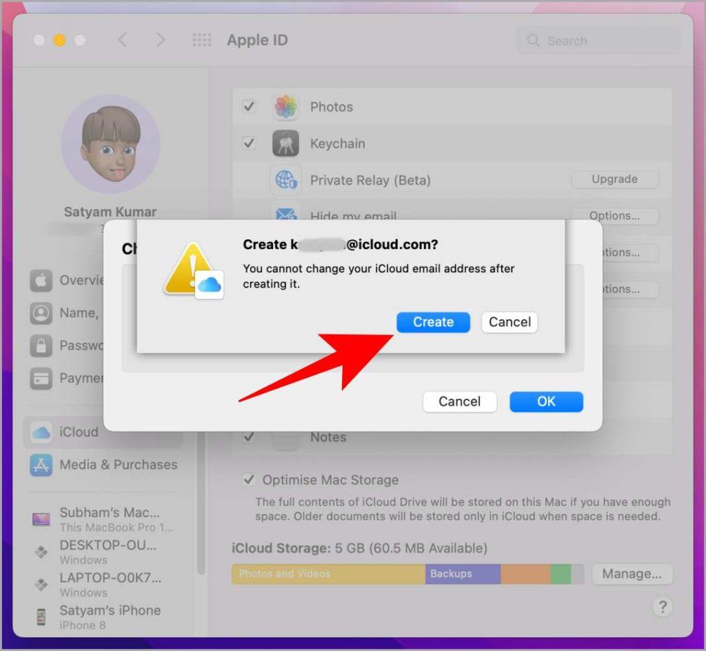 Mac と iPhone で iCloud 電子メール ID を作成する方法