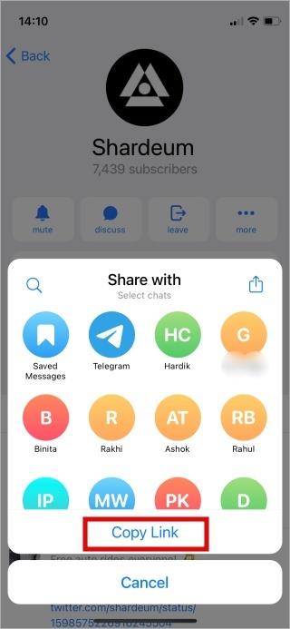 Telegram プロファイル、グループ、チャネル、メッセージ リンクをコピーする方法