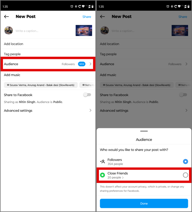 Instagram で投稿やリールを親しい友達と共有する方法