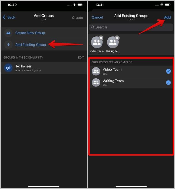 WhatsApp コミュニティにグループを追加または削除する方法