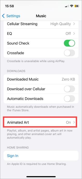 Apple Musicでアニメーションアルバムアートを有効/無効にする方法