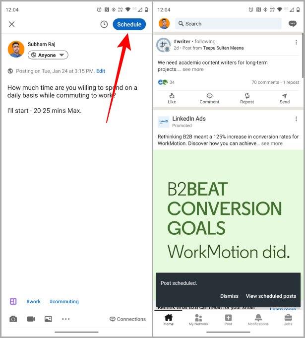 LinkedIn でネイティブに投稿をスケジュールする方法 (Web およびモバイル)