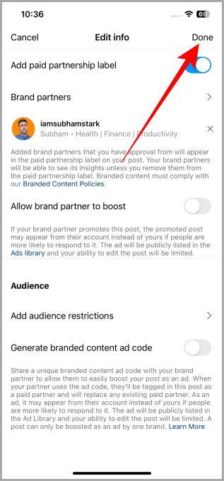 Instagramの投稿、リール、ストーリーに有料パートナーシップラベルを追加する方法